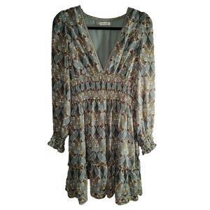 MAX STUDIO Stretch Geometric Floral Smocked Waist Mini Dress‎ No Size